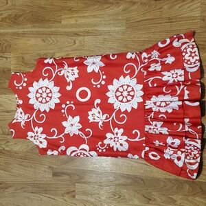 Royal Hawaiian 1960s Vintage Shift Dress Ruffle Hem Red White Floral Size XXS-XS